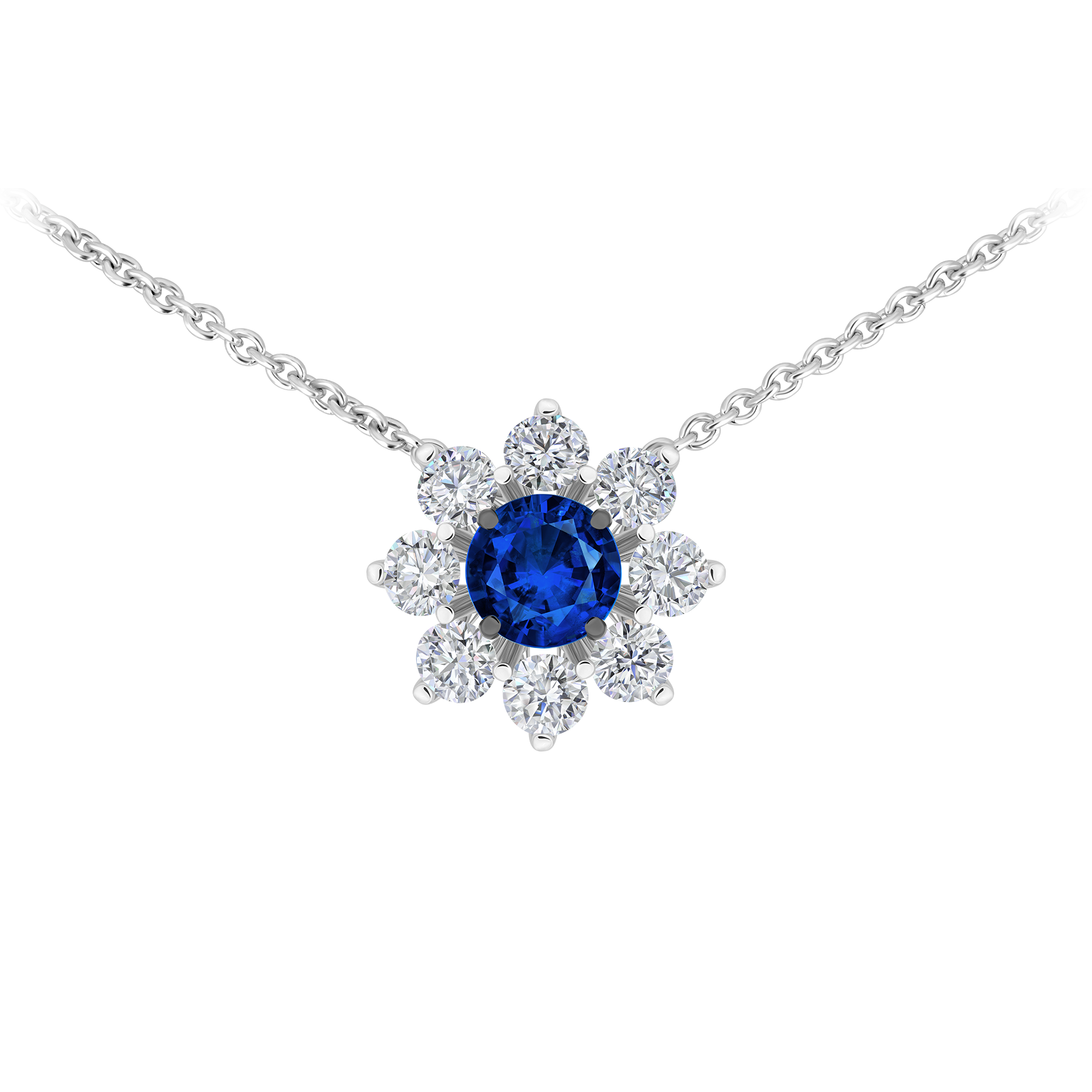 Колье с сапфиром и бриллиантами, белое золото