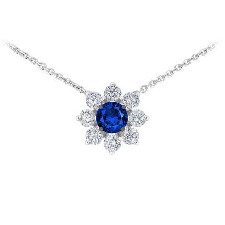 Колье с сапфиром и бриллиантами, белое золото