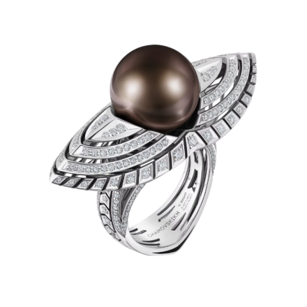 Кольцо с жемчугом и бриллиантами, белое золото, н.керамика