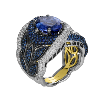 Кольцо с танзанитом и бриллиантами, белое золото