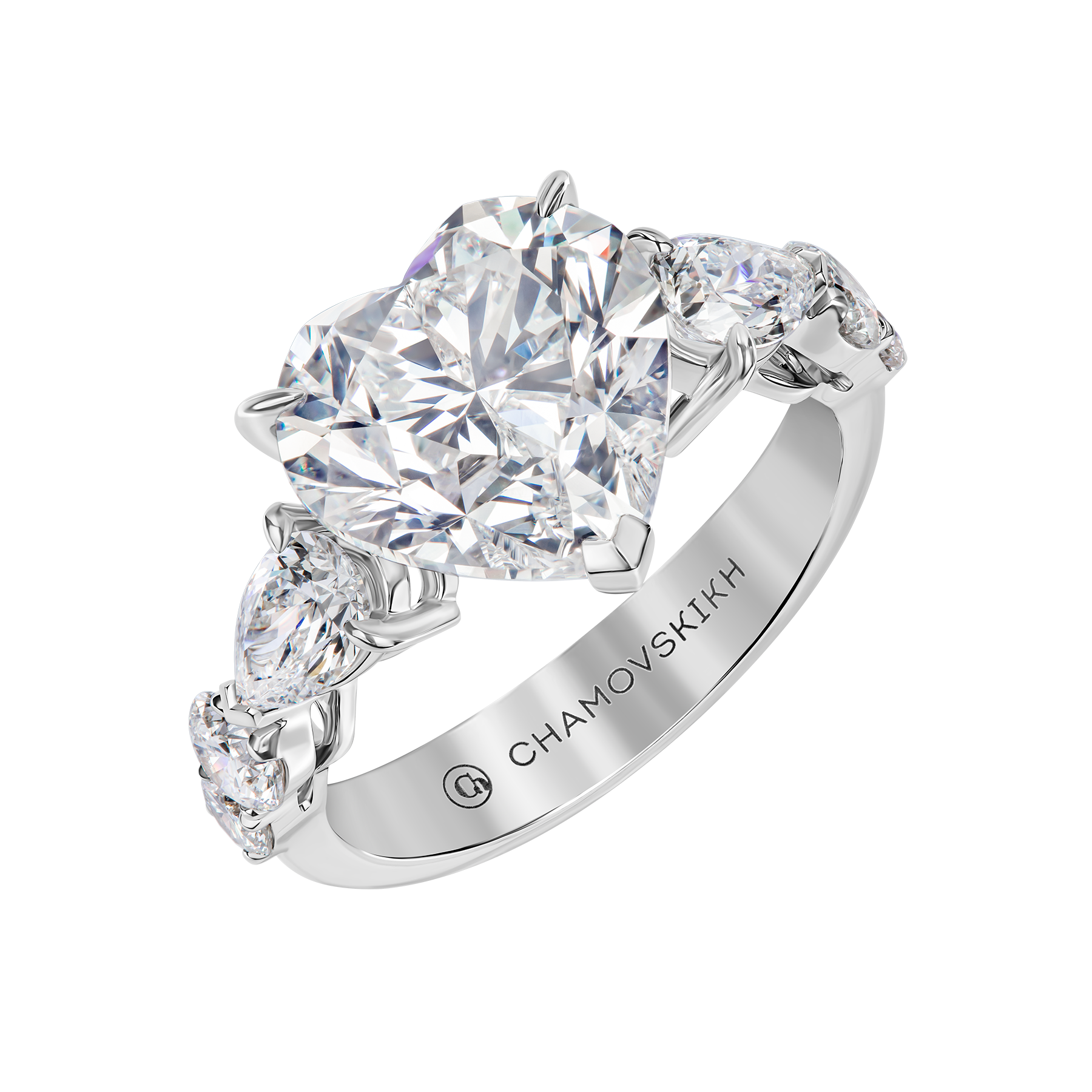 Кольцо с бриллиантами, белое золото