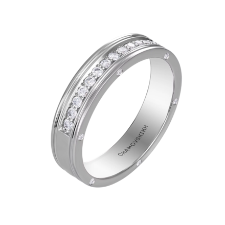 Обручальное кольцо с бриллиантами, белое золото