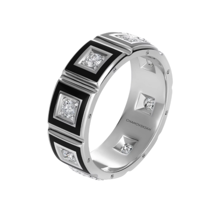 Обручальное кольцо с бриллиантами, белое золото, н.керамика