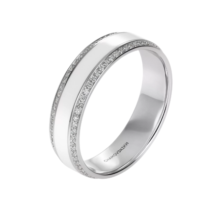 Обручальное кольцо с бриллиантами, белое золото, н.керамика