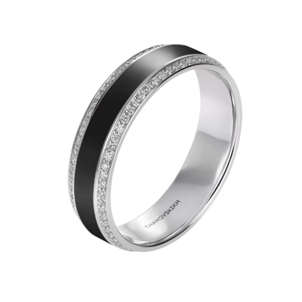 Обручальное кольцо с бриллиантами, белое золото, н.керамика
