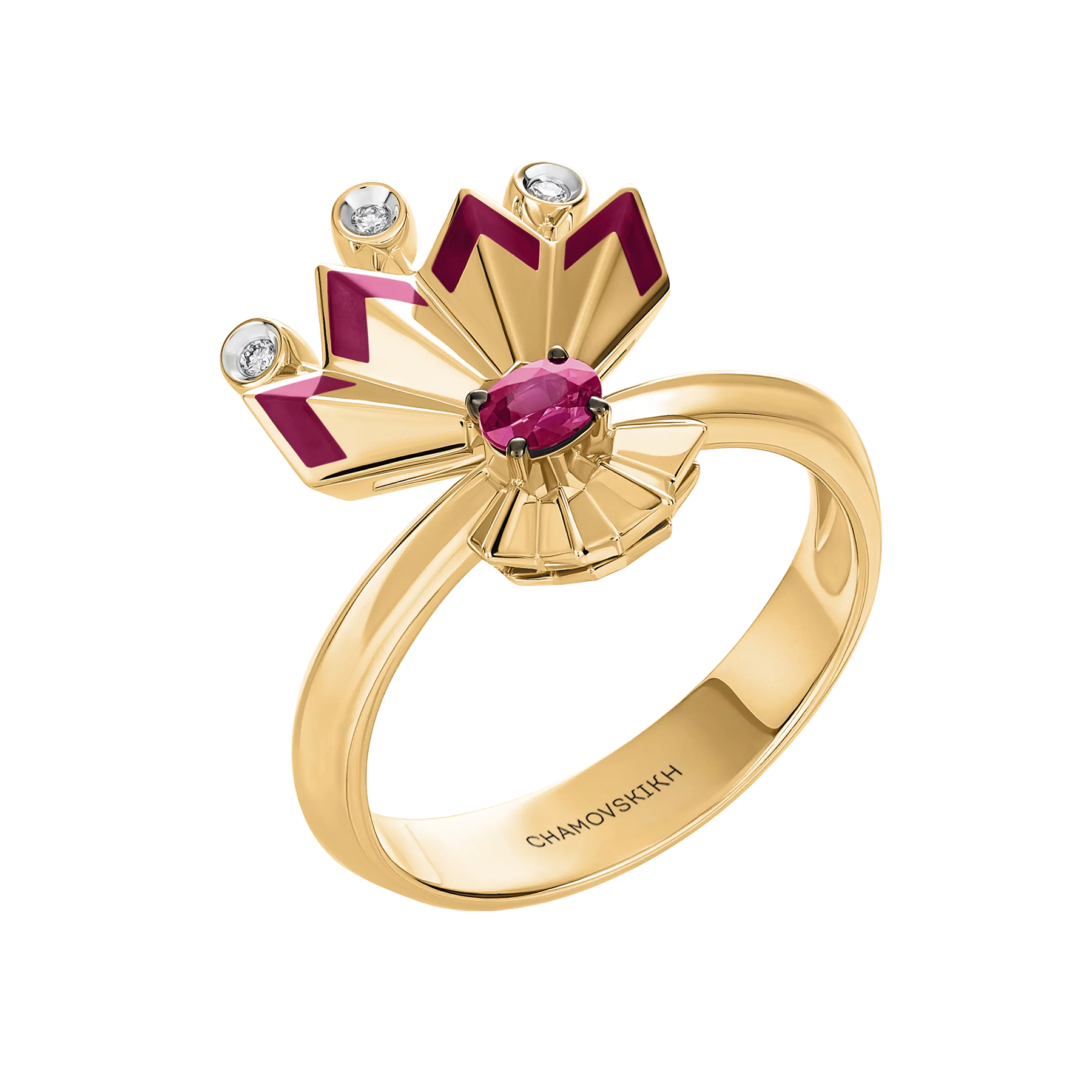 Кольцо с рубином и бриллиантами, красное золото