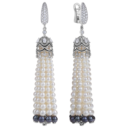 Серьги с жемчугом и бриллиантами, белое золото, н.керамика