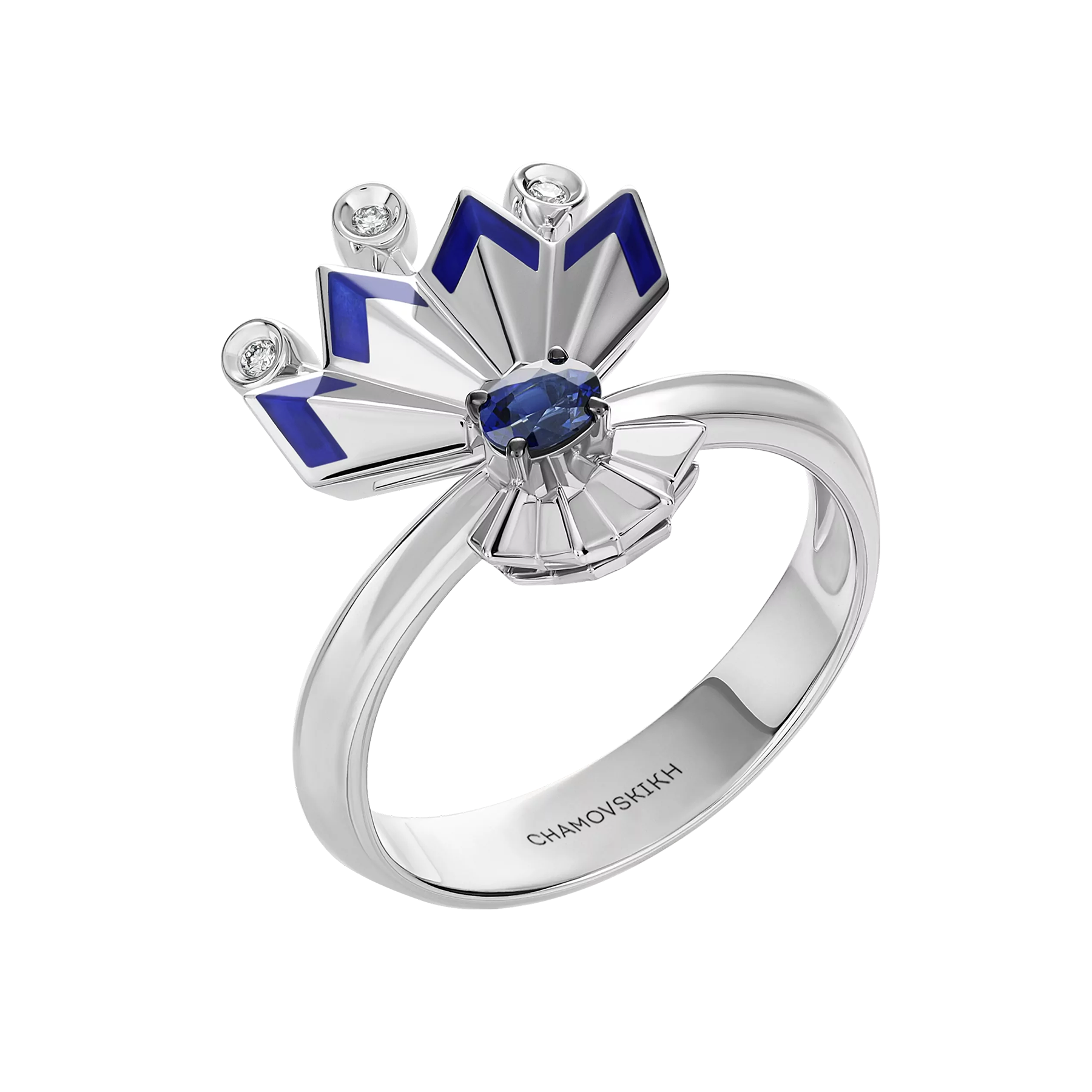 Кольцо с сапфиром и бриллиантами, белое золото