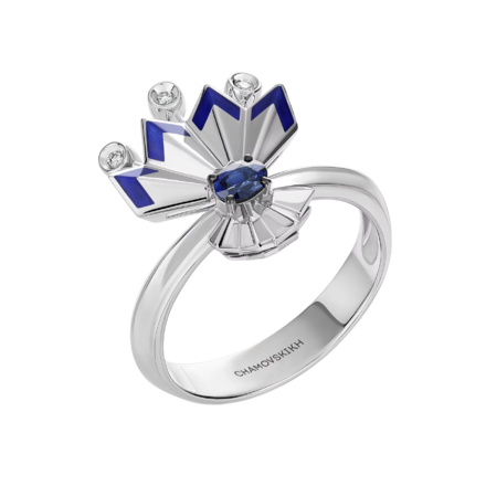 Кольцо с сапфиром и бриллиантами, белое золото