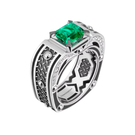 Кольцо с изумрудом и бриллиантами, белое золото, н.керамика