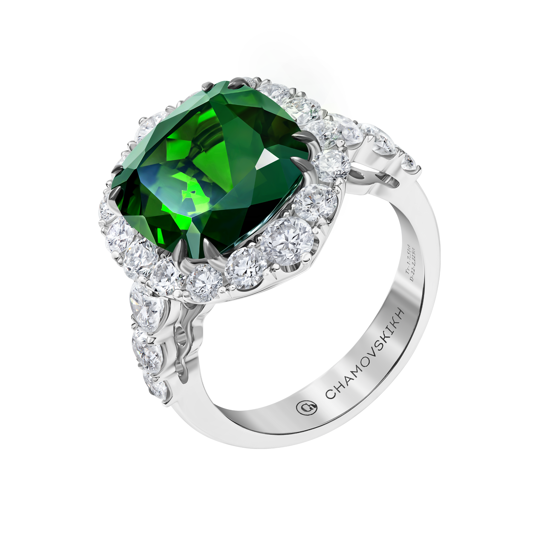 Кольцо с верделитом и бриллиантами, белое золото