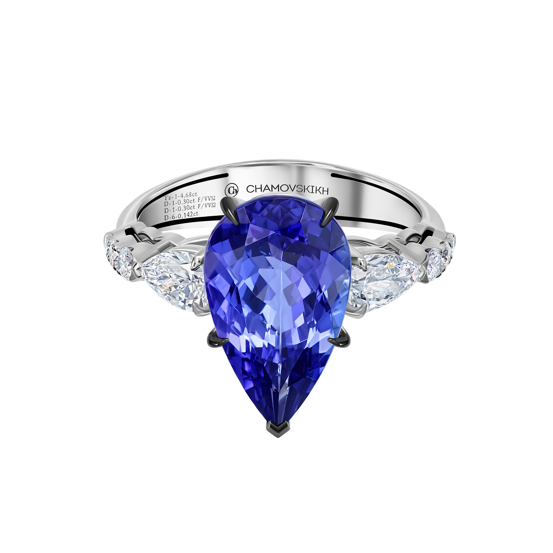 Кольцо с танзанитом и бриллиантами, белое золото