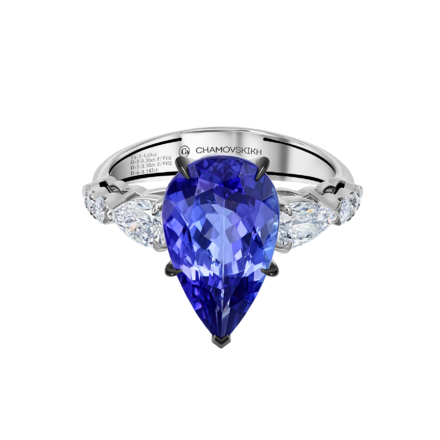 Кольцо с танзанитом и бриллиантами, белое золото 2
