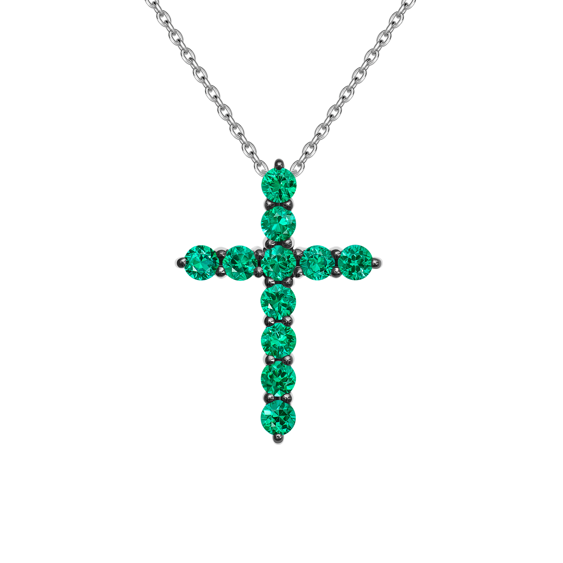 Колье с изумрудами и бриллиантом, белое золото