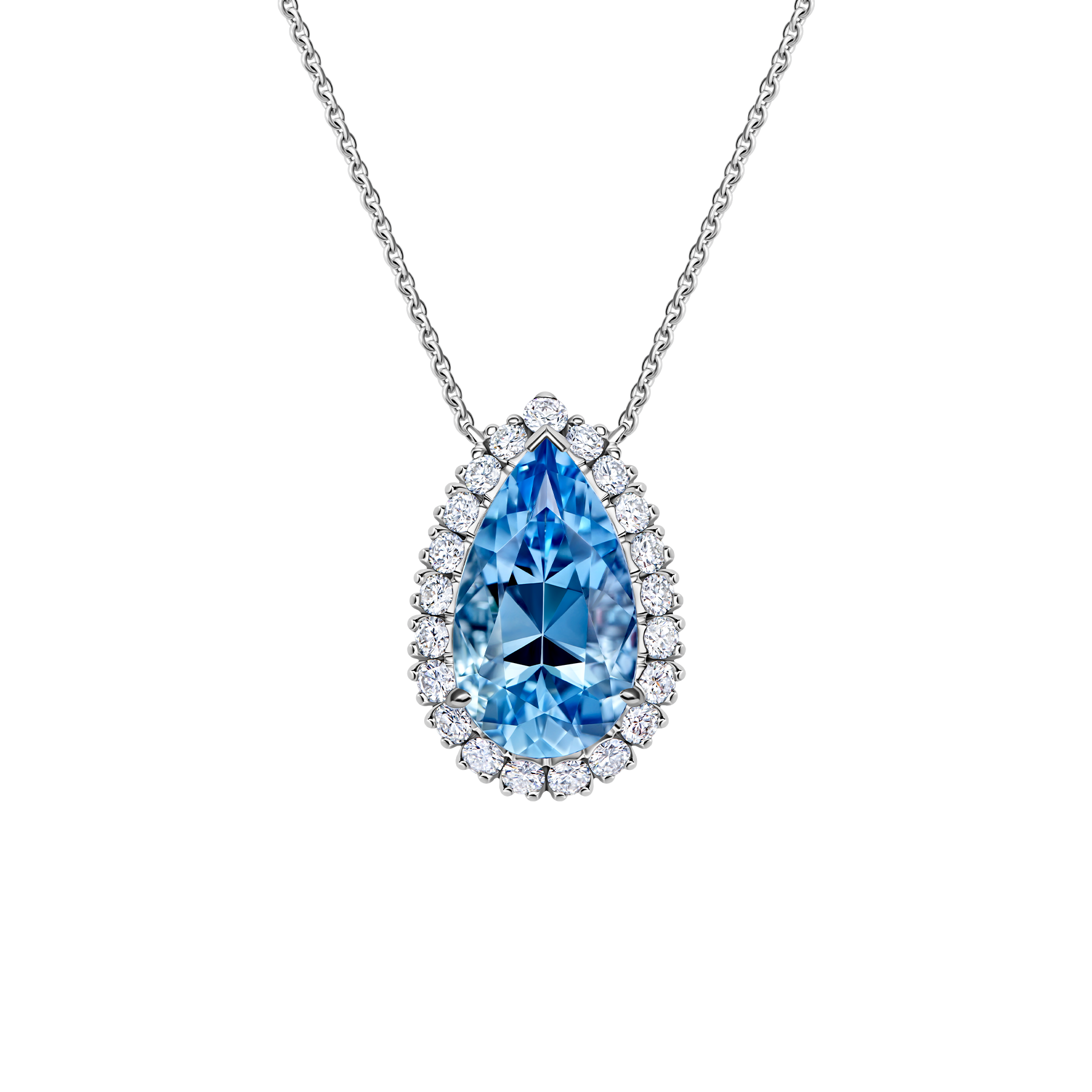 Колье с аквамарином и бриллиантами, белое золото