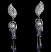 Серьги с жемчугом, бриллиантами и сапфирами, белое золото