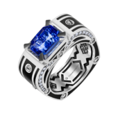 Кольцо с сапфиром и бриллиантами, белое золото, н. керамика