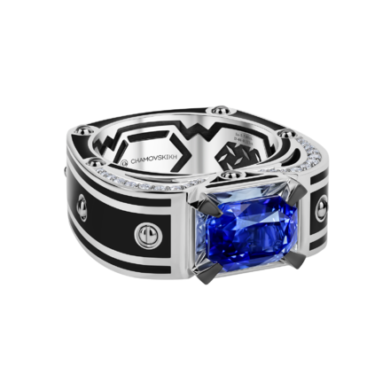 Кольцо с сапфиром и бриллиантами, белое золото, н. керамика 2