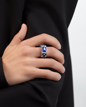 Кольцо с сапфиром и бриллиантами, белое золото, н. керамика 3