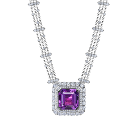 Колье с аметистом и бриллиантами, белое золото