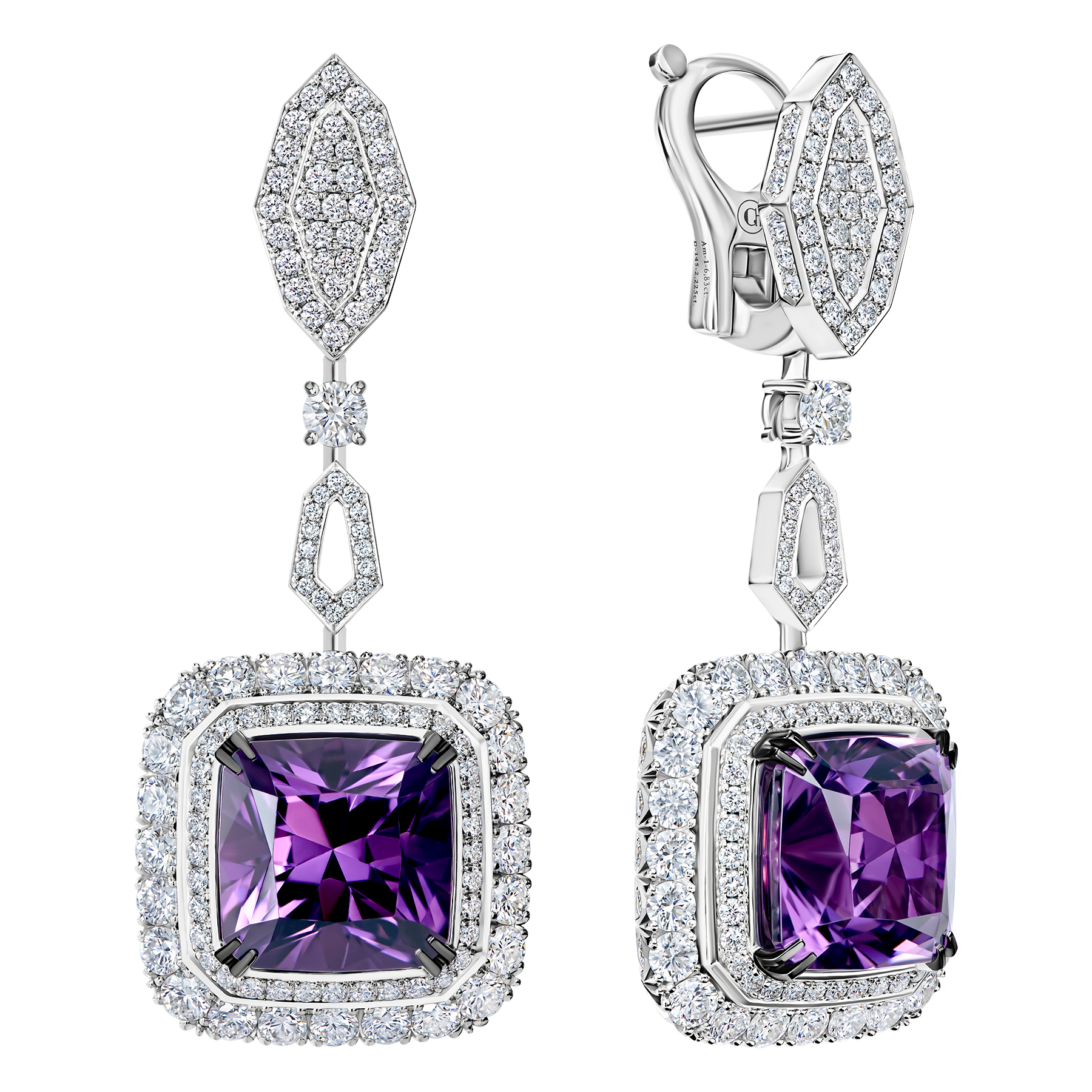 Серьги с аметистами и бриллиантами, белое золото