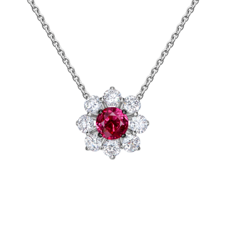 Колье с рубином и бриллиантами, белое золото