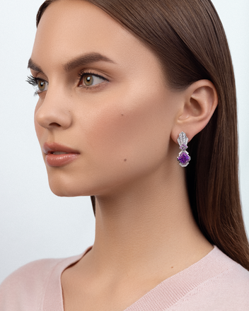 Серьги с аметистами, бриллиантами и сапфирами, белое золото 2