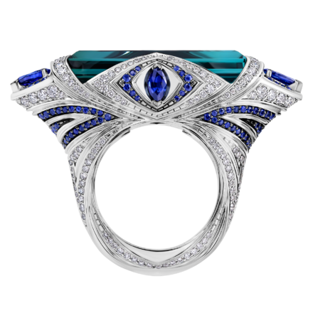 Кольцо с индиголитом, бриллиантами и сапфирами, белое золото 2