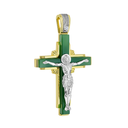 Подвес с бриллиантом и нефритом, белое и желтое золото