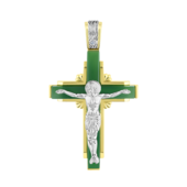 Подвес с бриллиантом и нефритом, белое и желтое золото