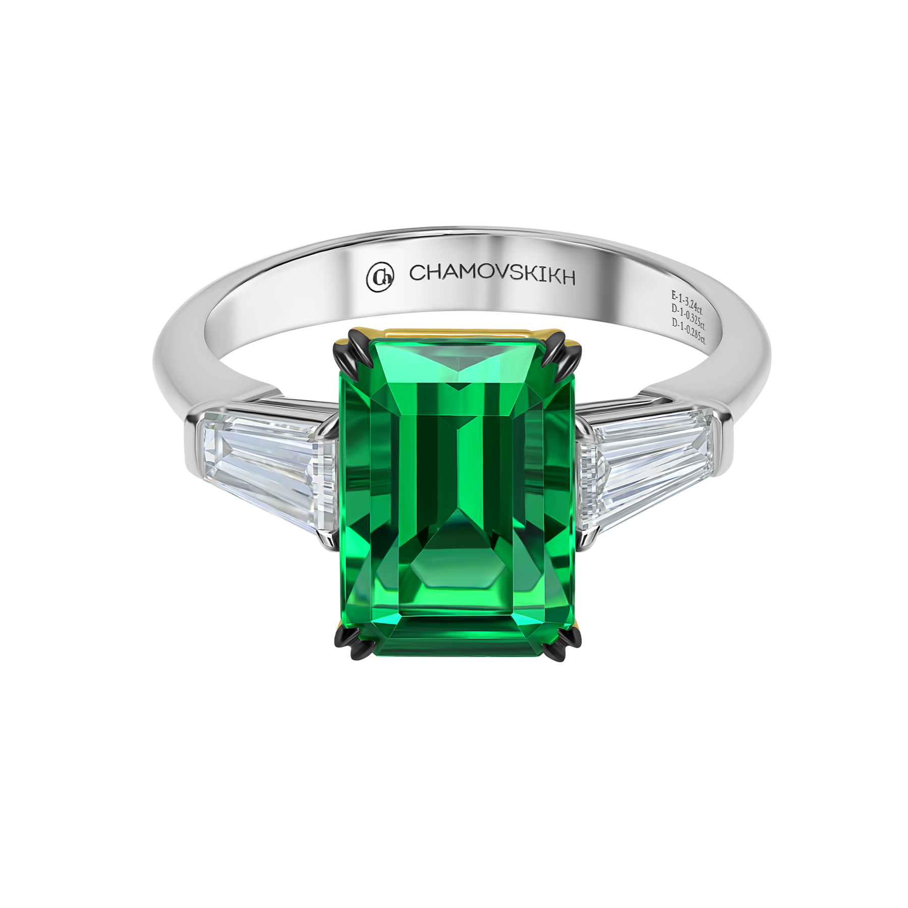 Кольцо с изумрудом и бриллиантами, белое и жёлтое золото