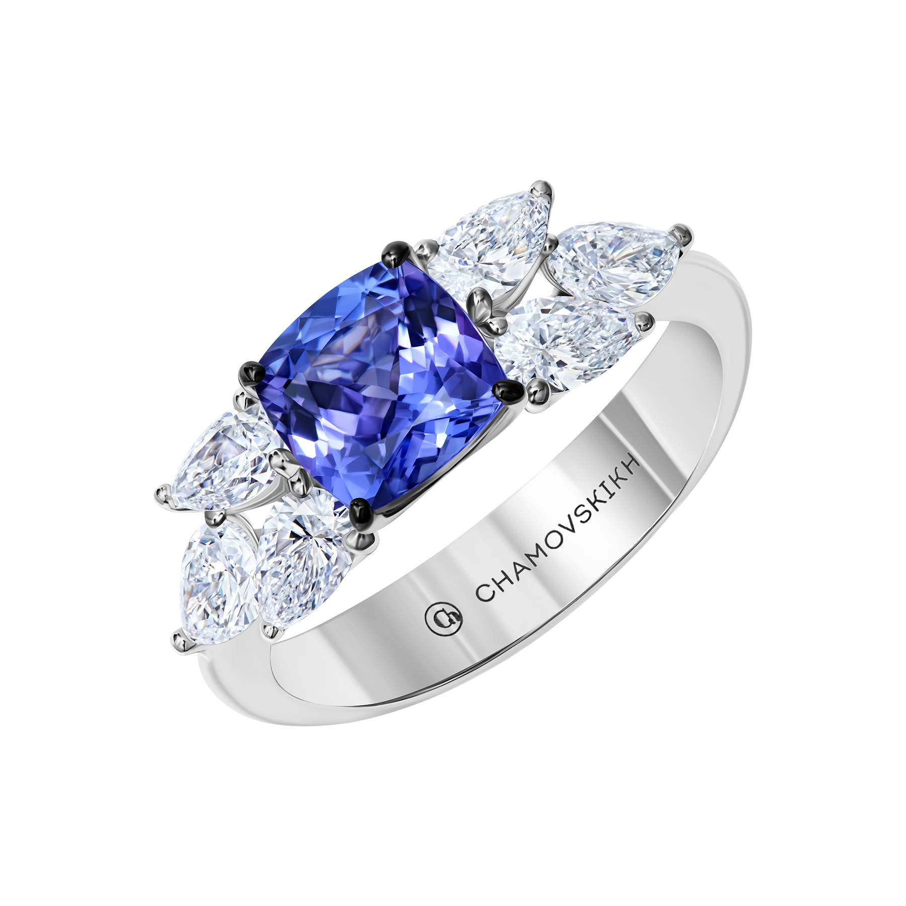 Кольцо с танзанитом и бриллиантами, белое золото