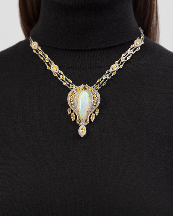 Подвес - брошь с опалом желтыми сапфирами и бриллиантами, жёлтое и белое золото, н.керамика 2