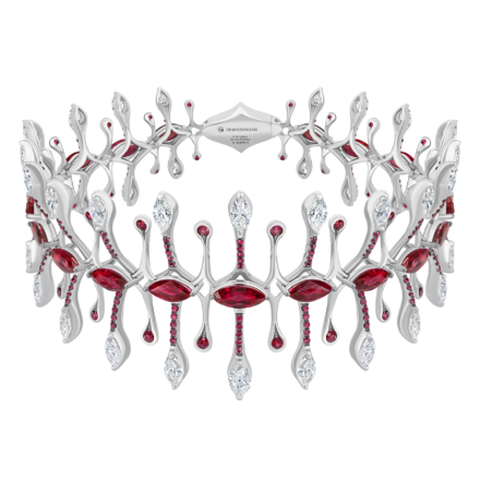 Браслет с рубинами и бриллиантами, белое золото