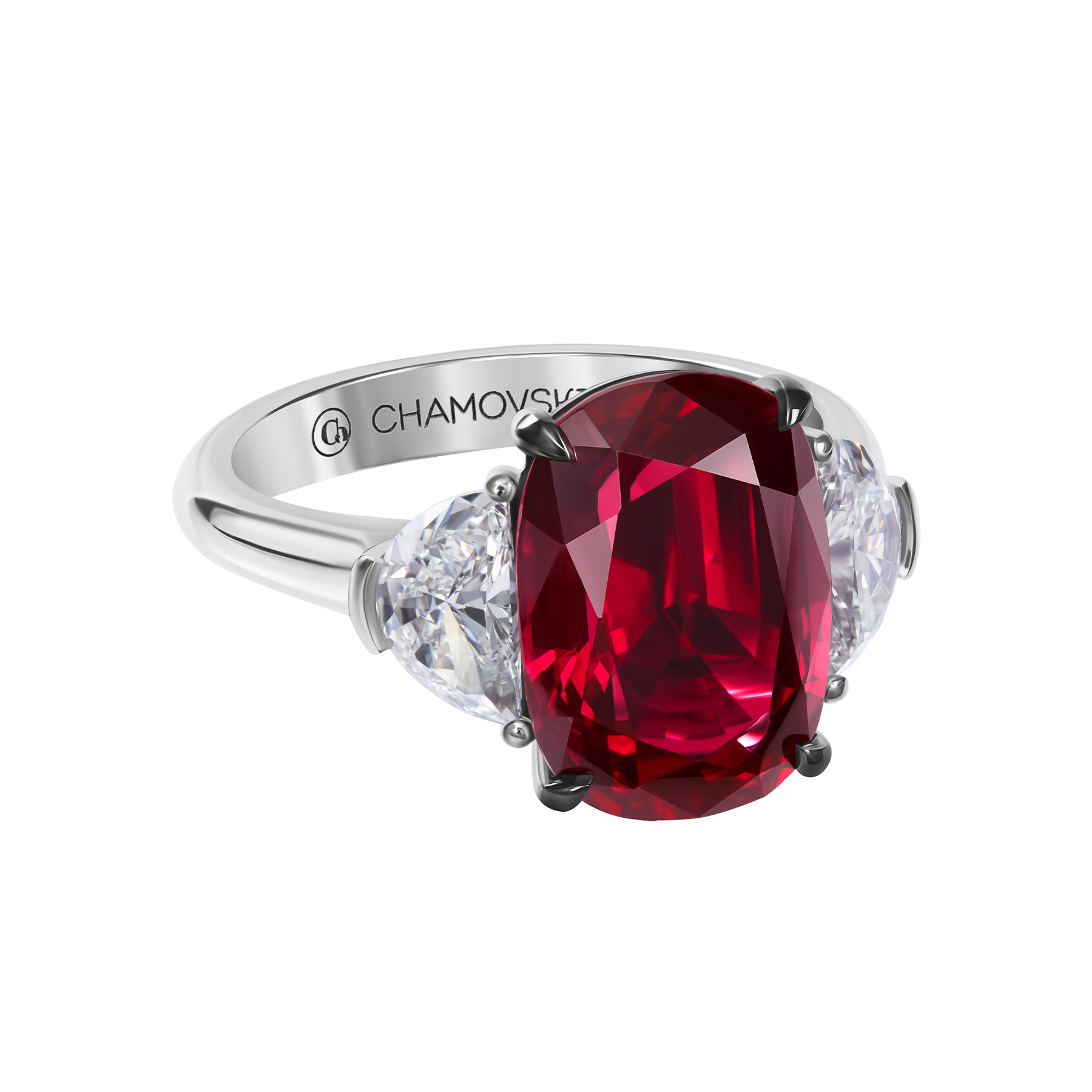 Кольцо с рубином и бриллиантами, платина
