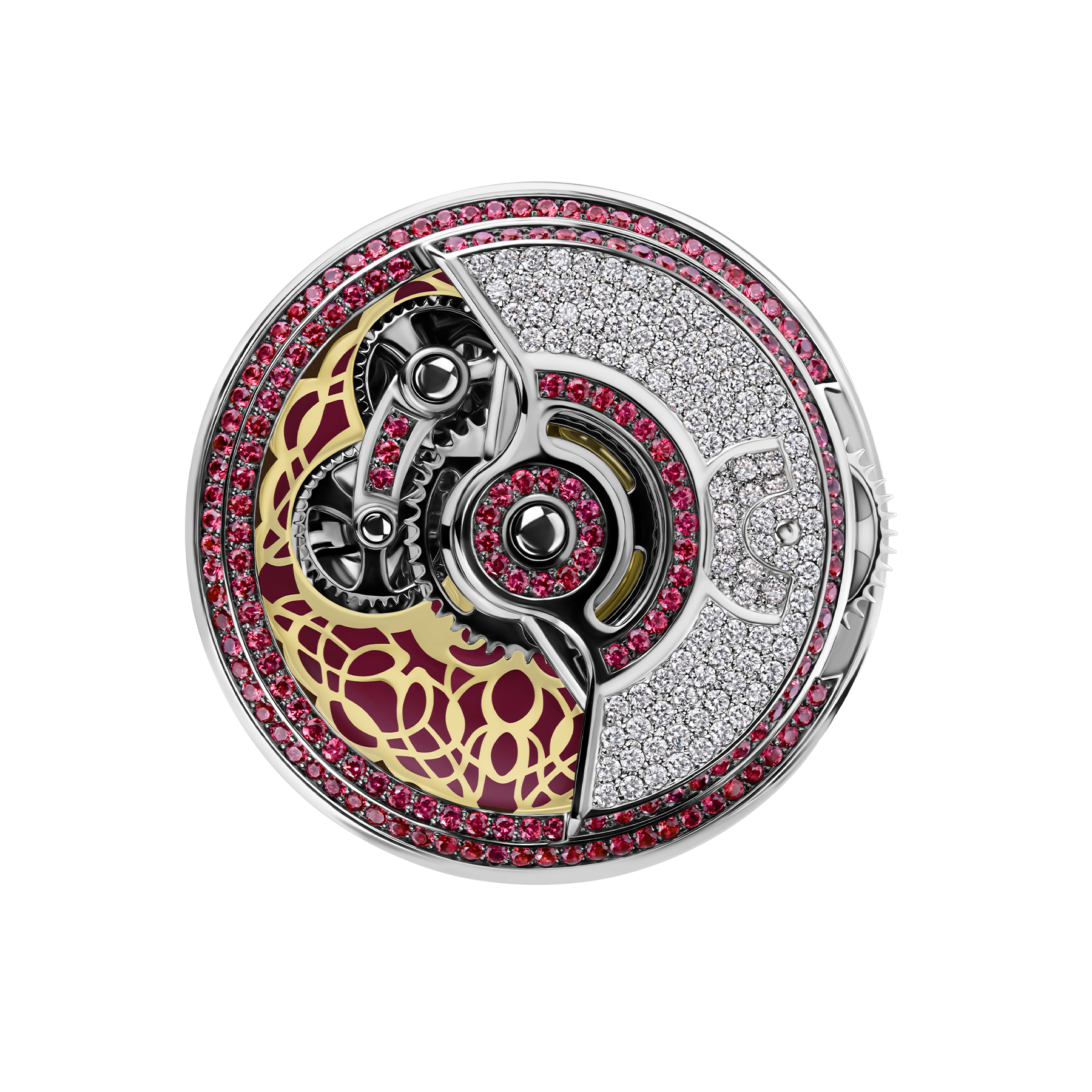 Кольцо с бриллиантами и рубинами, белое золото, н.керамика