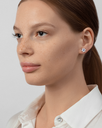 Пусеты с сапфирами и бриллиантами, белое золото 2