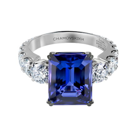 Кольцо с танзанитом и бриллиантами, белое золото 2