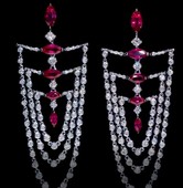 Серьги с рубинами и бриллиантами, белое золото