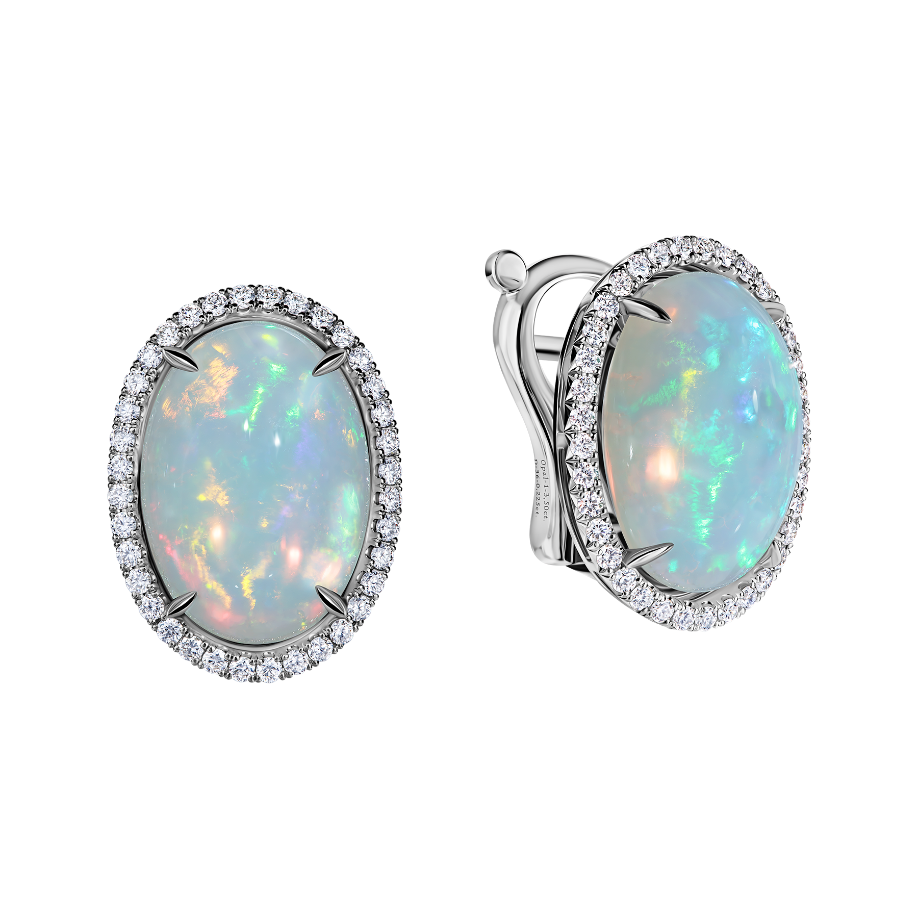Серьги с опалами и бриллиантами, белое золото