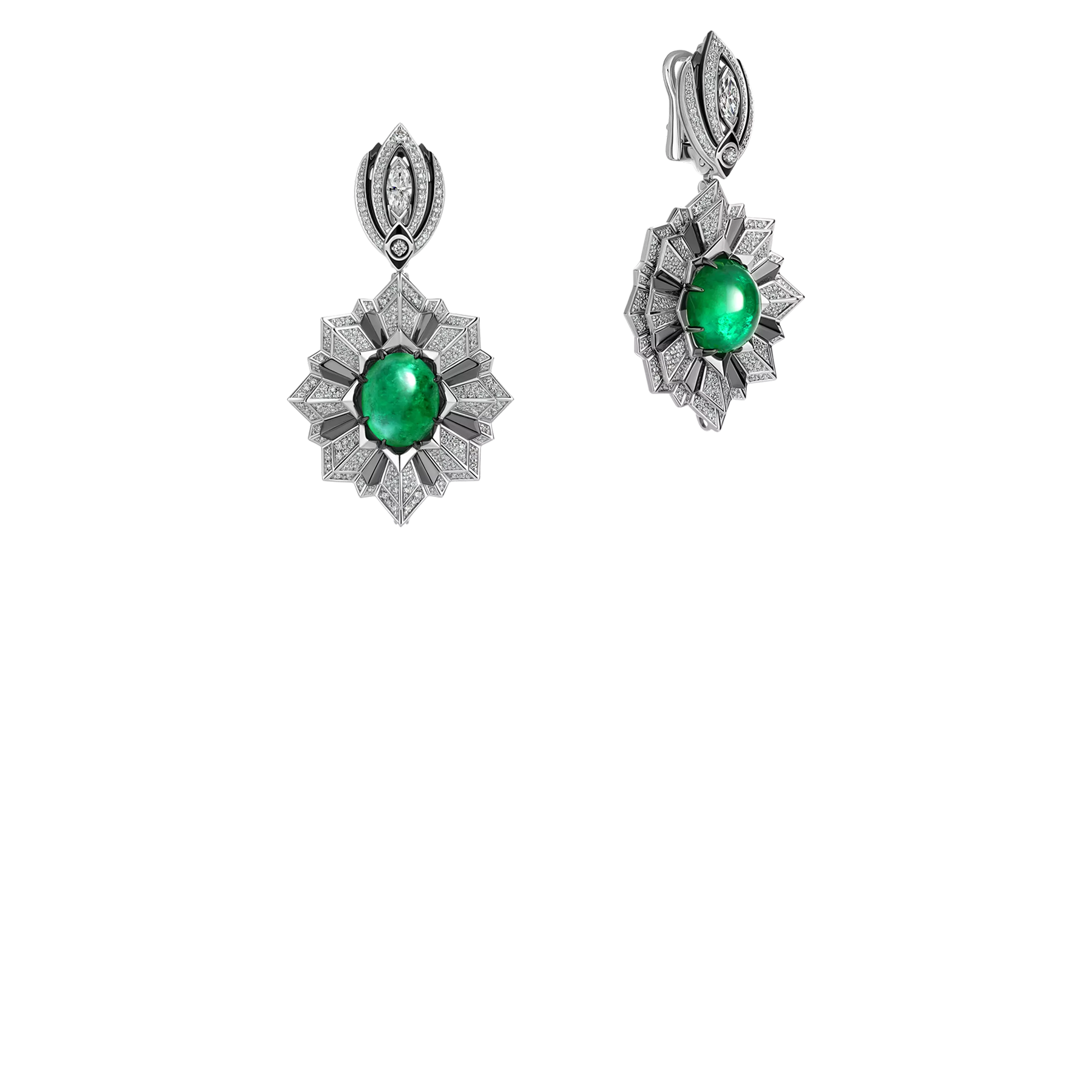 Серьги с изумрудами, бриллиантами и жемчугом, белое золото, н.керамика