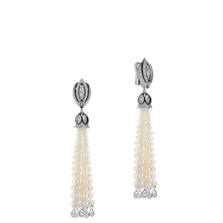 Серьги с изумрудами, бриллиантами и жемчугом, белое золото, н.керамика 3