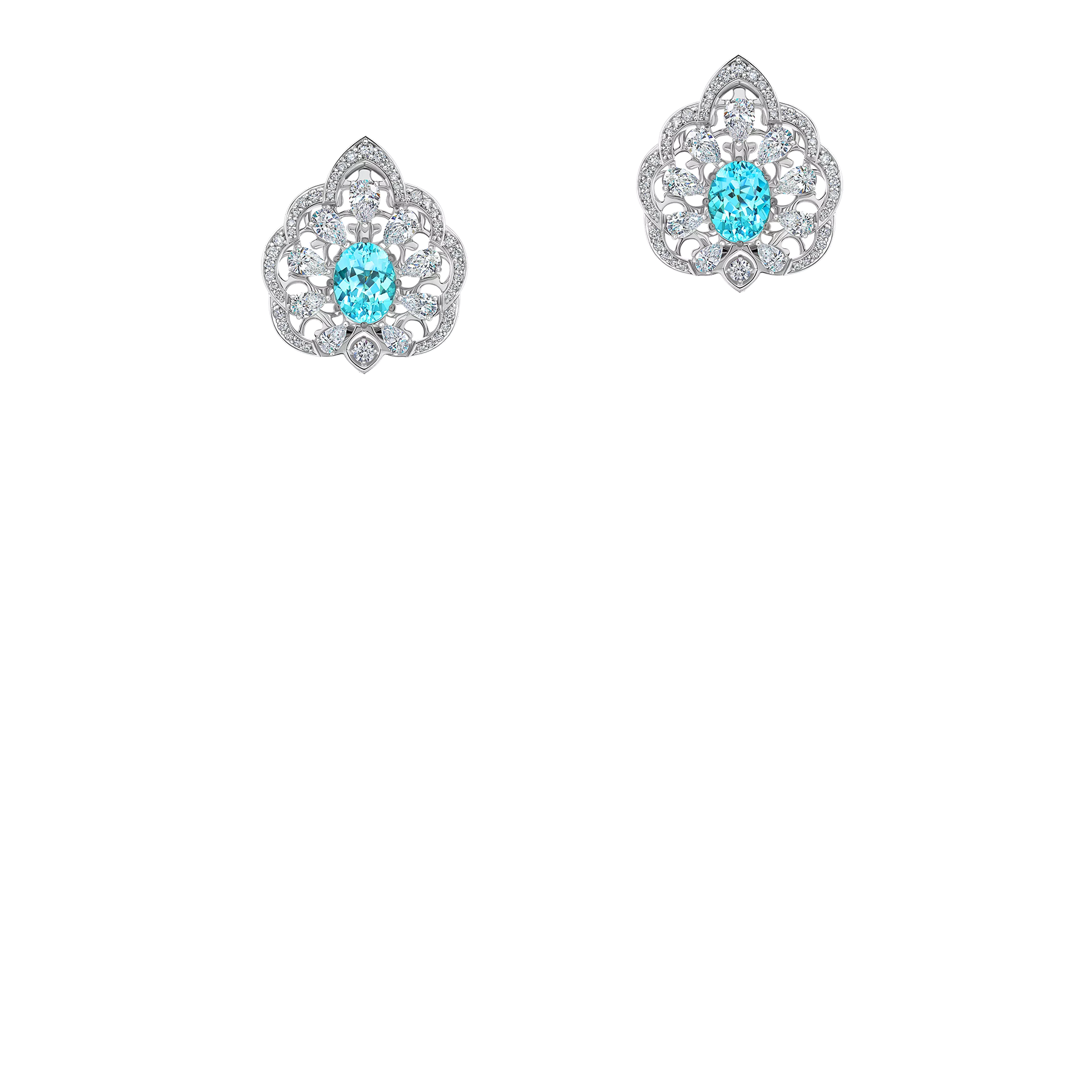 Серьги с турмалинами параиба, бриллиантами и жемчугом, белое золото