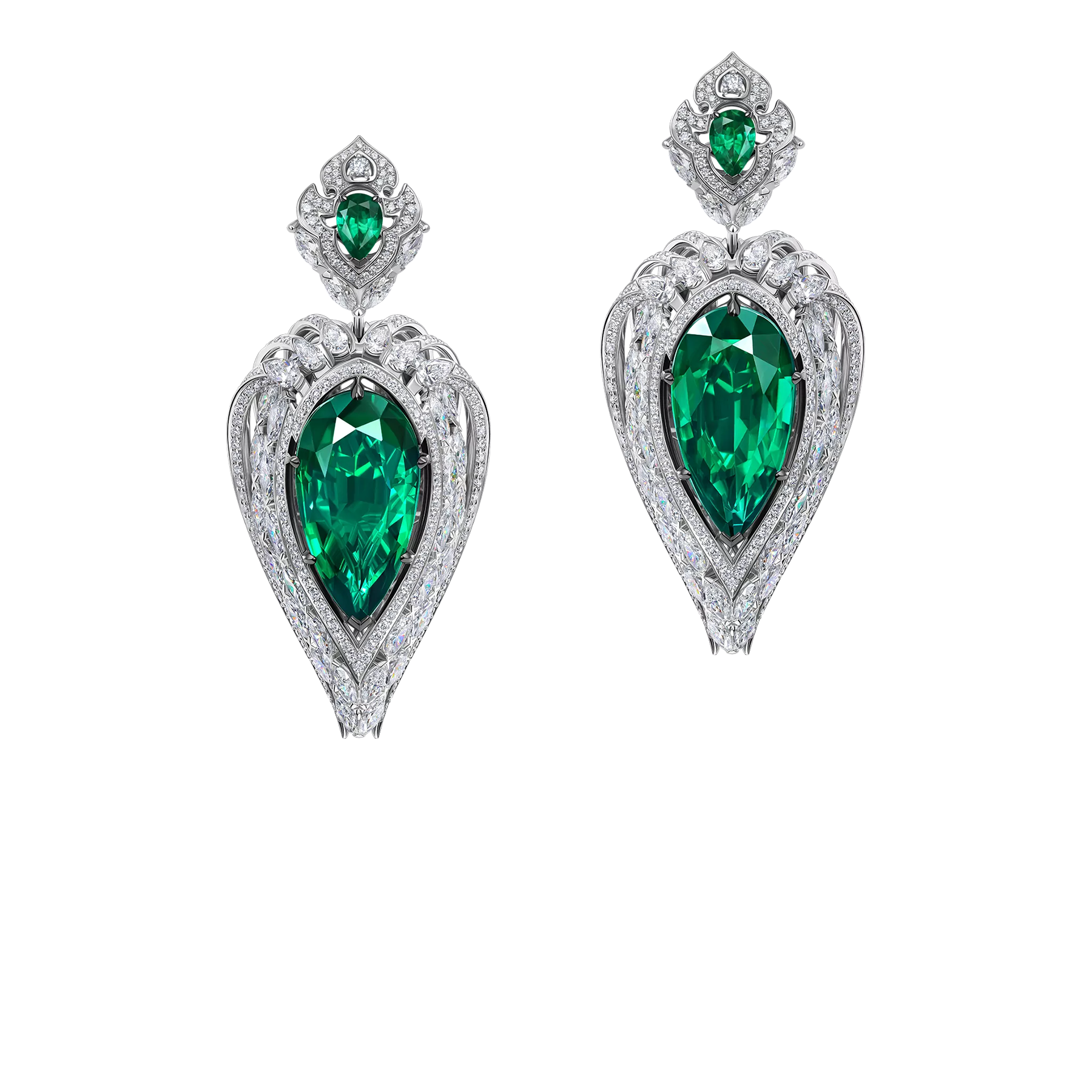 Серьги с изумрудами и бриллиантами, белое золото