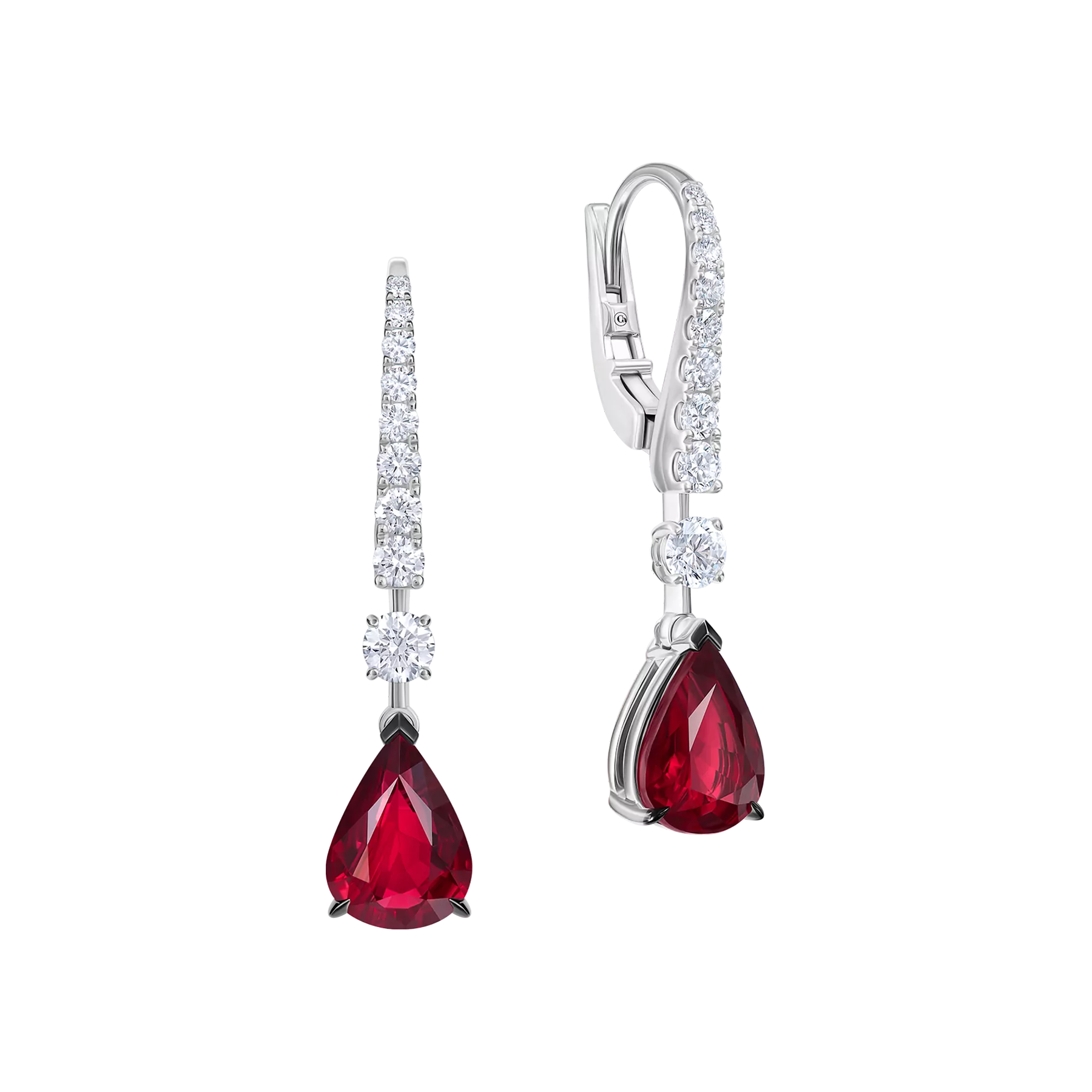 Серьги с рубинами и бриллиантами, белое золото