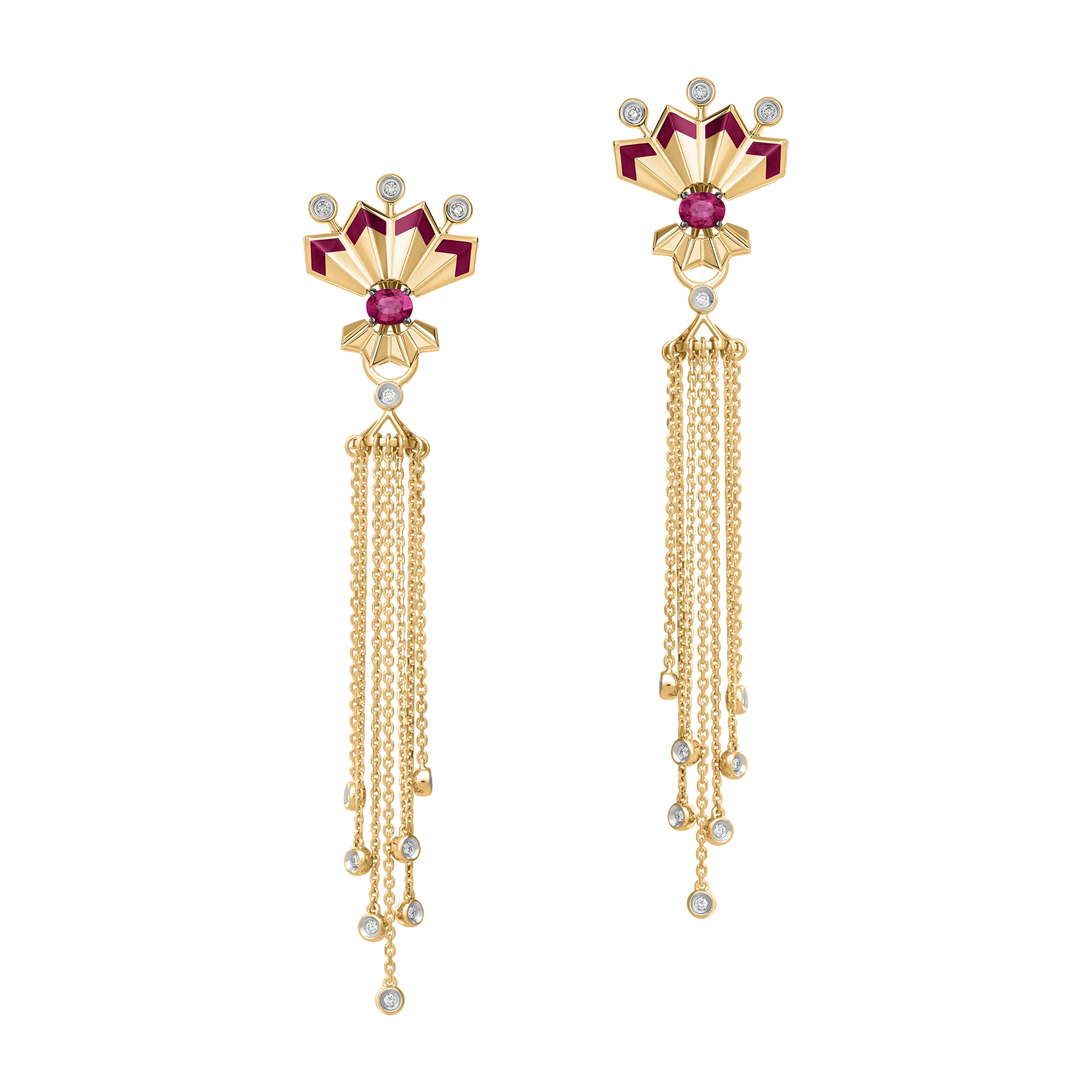 Серьги с рубинами и бриллиантами, красное золото, н.керамика