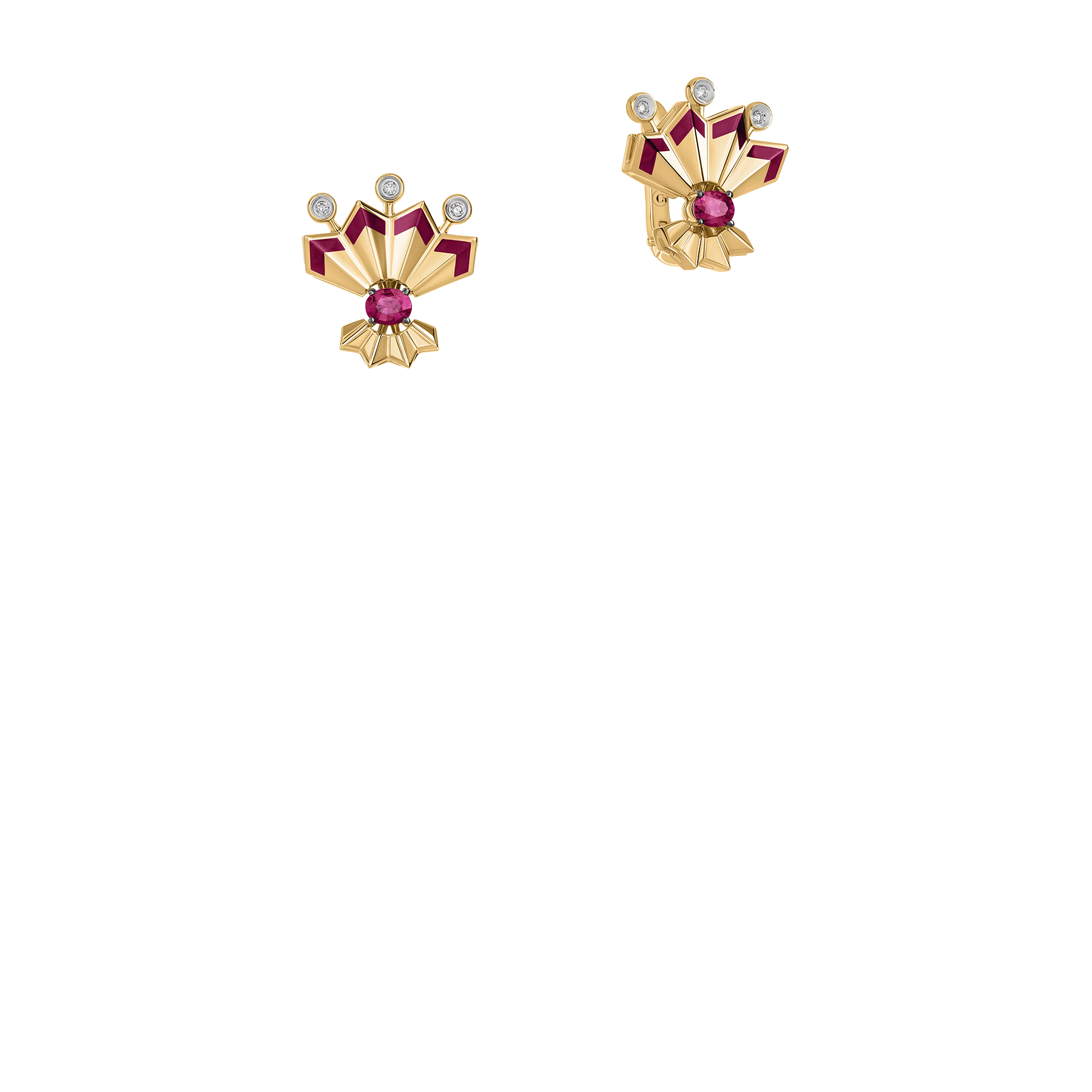 Серьги с рубинами и бриллиантами, красное золото, н.керамика