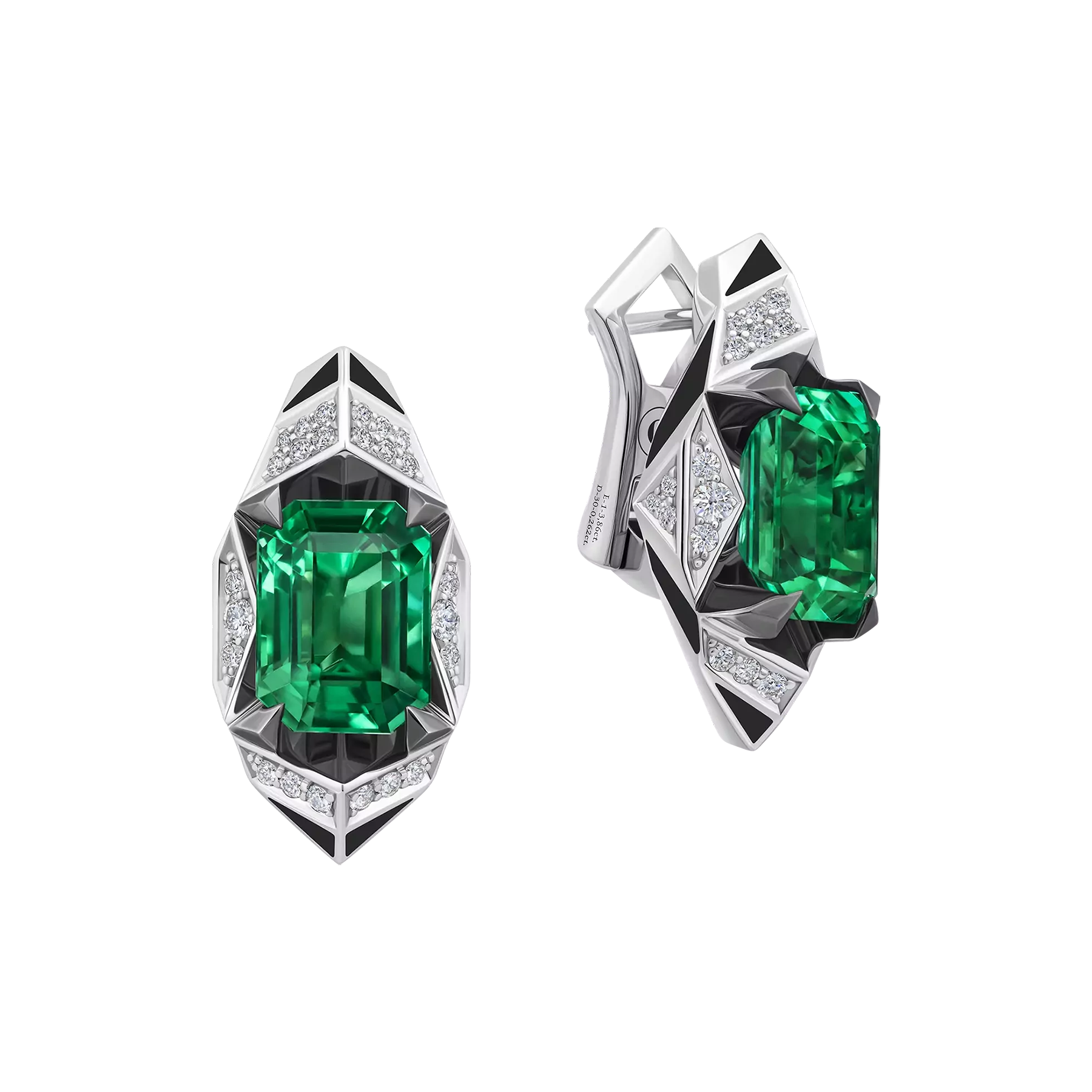 Серьги с изумрудами и бриллиантами, белое золото, н.керамика