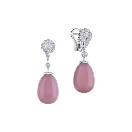 Серьги с розовым кварцем и бриллиантами, белое золото