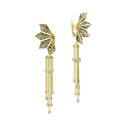 Серьги с желтыми сапфирами и бриллиантами, жёлтое золото, н.керамика